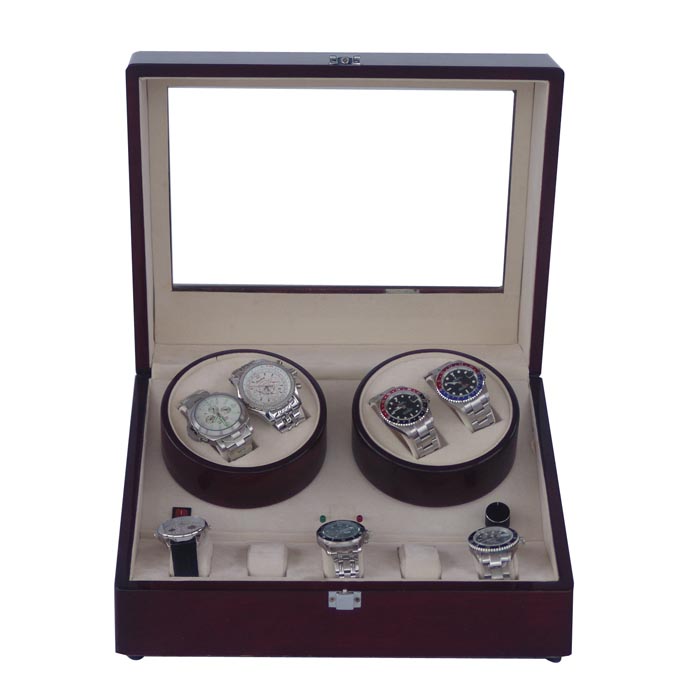 Quad watch winder with 6 watches case