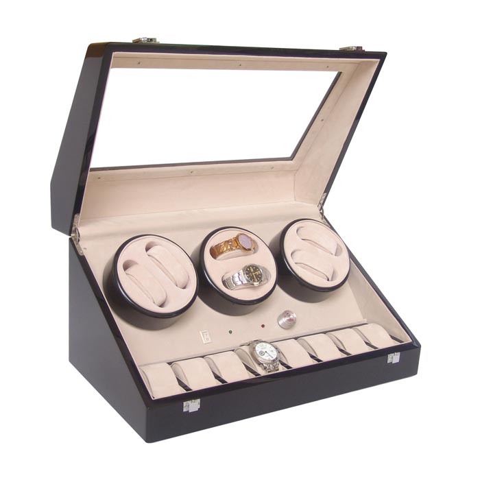 Six watch winders with 8 watch cases